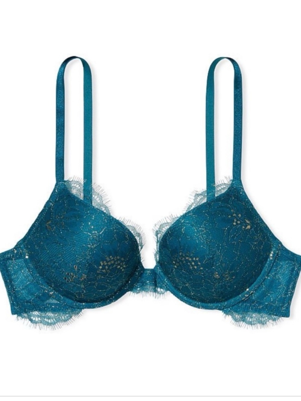 Victoria's Secret Teal Lace Push-Up Bra with Gold Accents